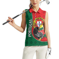 Personalized Portugal Women Sleeveless Polo Shirt Rooster With Coat Of Arms - Wonder Print Shop