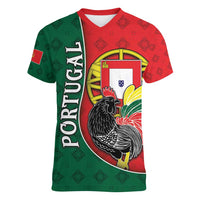 Personalized Portugal Women V-Neck T-Shirt Rooster With Coat Of Arms - Wonder Print Shop