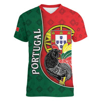 Personalized Portugal Women V-Neck T-Shirt Rooster With Coat Of Arms - Wonder Print Shop