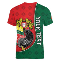 Personalized Portugal Women V-Neck T-Shirt Rooster With Coat Of Arms - Wonder Print Shop