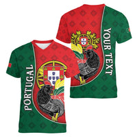 Personalized Portugal Women V-Neck T-Shirt Rooster With Coat Of Arms - Wonder Print Shop