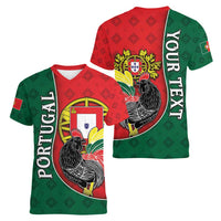 Personalized Portugal Women V-Neck T-Shirt Rooster With Coat Of Arms - Wonder Print Shop