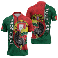 Personalized Portugal Zipper Polo Shirt Rooster With Coat Of Arms - Wonder Print Shop