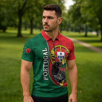 Personalized Portugal Zipper Polo Shirt Rooster With Coat Of Arms - Wonder Print Shop