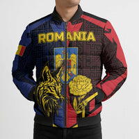 Personalized Romania Bomber Puffer Jacket The Eurasian Lynx With The Peony - Wonder Print Shop