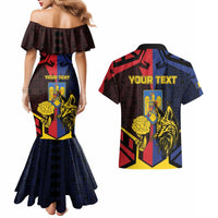 Personalized Romania Couples Matching Mermaid Dress and Hawaiian Shirt The Eurasian Lynx With The Peony - Wonder Print Shop