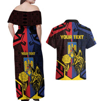 Personalized Romania Couples Matching Off Shoulder Maxi Dress and Hawaiian Shirt The Eurasian Lynx With The Peony - Wonder Print Shop