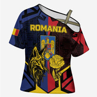 Personalized Romania Cross Shoulder Shirt The Eurasian Lynx With The Peony - Wonder Print Shop