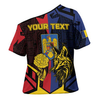 Personalized Romania Cross Shoulder Shirt The Eurasian Lynx With The Peony - Wonder Print Shop