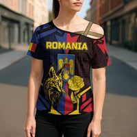 Personalized Romania Cross Shoulder Shirt The Eurasian Lynx With The Peony - Wonder Print Shop