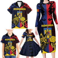 Personalized Romania Family Matching Long Sleeve Bodycon Dress and Hawaiian Shirt The Eurasian Lynx With The Peony - Wonder Print Shop