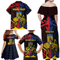 Personalized Romania Family Matching Off Shoulder Maxi Dress and Hawaiian Shirt The Eurasian Lynx With The Peony - Wonder Print Shop