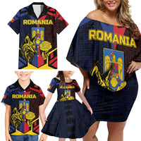 Personalized Romania Family Matching Off Shoulder Short Dress and Hawaiian Shirt The Eurasian Lynx With The Peony - Wonder Print Shop