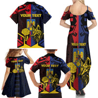 Personalized Romania Family Matching Summer Maxi Dress and Hawaiian Shirt The Eurasian Lynx With The Peony - Wonder Print Shop