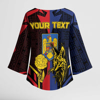 Personalized Romania Kimono Sleeve Blouse The Eurasian Lynx With The Peony - Wonder Print Shop