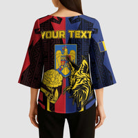 Personalized Romania Kimono Sleeve Blouse The Eurasian Lynx With The Peony - Wonder Print Shop