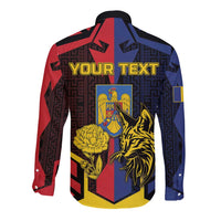 Personalized Romania Long Sleeve Button Shirt The Eurasian Lynx With The Peony - Wonder Print Shop