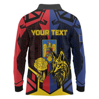 Personalized Romania Long Sleeve Polo Shirt The Eurasian Lynx With The Peony - Wonder Print Shop