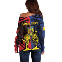 Personalized Romania Off Shoulder Sweater The Eurasian Lynx With The Peony - Wonder Print Shop