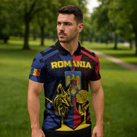 Personalized Romania Zipper Polo Shirt The Eurasian Lynx With The Peony - Wonder Print Shop