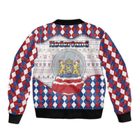 Netherlands Christmas Bomber Jacket Lion Symbol In Snow Globe - Wonder Print Shop