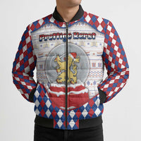 Netherlands Christmas Bomber Puffer Jacket Lion Symbol In Snow Globe - Wonder Print Shop