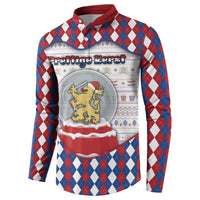 Netherlands Christmas Button Sweatshirt Lion Symbol In Snow Globe - Wonder Print Shop