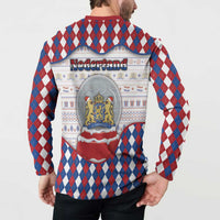 Netherlands Christmas Button Sweatshirt Lion Symbol In Snow Globe - Wonder Print Shop