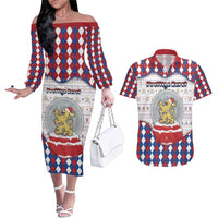 Netherlands Christmas Couples Matching Off The Shoulder Long Sleeve Dress and Hawaiian Shirt Lion Symbol In Snow Globe - Wonder Print Shop