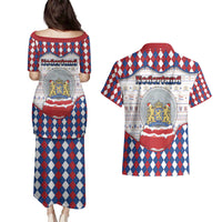 Netherlands Christmas Couples Matching Puletasi and Hawaiian Shirt Lion Symbol In Snow Globe - Wonder Print Shop