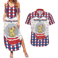 Netherlands Christmas Couples Matching Summer Maxi Dress and Hawaiian Shirt Lion Symbol In Snow Globe - Wonder Print Shop