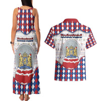 Netherlands Christmas Couples Matching Tank Maxi Dress and Hawaiian Shirt Lion Symbol In Snow Globe - Wonder Print Shop