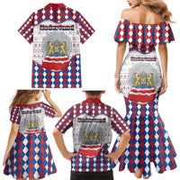 Netherlands Christmas Family Matching Mermaid Dress and Hawaiian Shirt Lion Symbol In Snow Globe - Wonder Print Shop