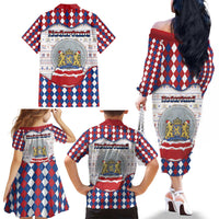 Netherlands Christmas Family Matching Off The Shoulder Long Sleeve Dress and Hawaiian Shirt Lion Symbol In Snow Globe - Wonder Print Shop