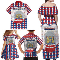 Netherlands Christmas Family Matching Off Shoulder Maxi Dress and Hawaiian Shirt Lion Symbol In Snow Globe - Wonder Print Shop