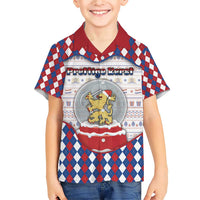 Netherlands Christmas Family Matching Short Sleeve Bodycon Dress and Hawaiian Shirt Lion Symbol In Snow Globe - Wonder Print Shop