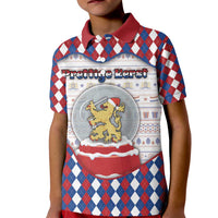 Netherlands Christmas Kid Polo Shirt Lion Symbol In Snow Globe - Wonder Print Shop