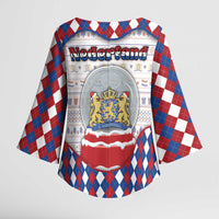 Netherlands Christmas Kimono Sleeve Blouse Lion Symbol In Snow Globe - Wonder Print Shop