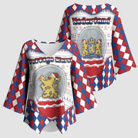 Netherlands Christmas Kimono Sleeve Blouse Lion Symbol In Snow Globe - Wonder Print Shop