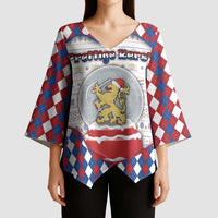 Netherlands Christmas Kimono Sleeve Blouse Lion Symbol In Snow Globe - Wonder Print Shop