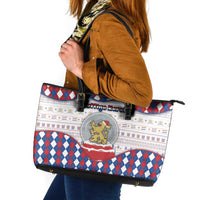 Netherlands Christmas Leather Tote Bag Lion Symbol In Snow Globe - Wonder Print Shop