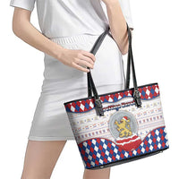 Netherlands Christmas Leather Tote Bag Lion Symbol In Snow Globe - Wonder Print Shop