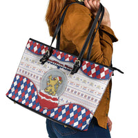 Netherlands Christmas Leather Tote Bag Lion Symbol In Snow Globe - Wonder Print Shop