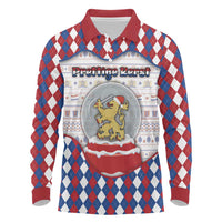 Netherlands Christmas Long Sleeve Polo Shirt Lion Symbol In Snow Globe - Wonder Print Shop