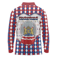 Netherlands Christmas Long Sleeve Polo Shirt Lion Symbol In Snow Globe - Wonder Print Shop