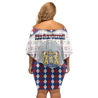 Netherlands Christmas Off Shoulder Short Dress Lion Symbol In Snow Globe - Wonder Print Shop