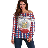 Netherlands Christmas Off Shoulder Sweater Lion Symbol In Snow Globe - Wonder Print Shop