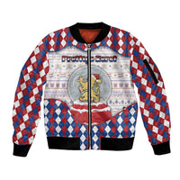 Netherlands Christmas Sleeve Zip Bomber Jacket Lion Symbol In Snow Globe - Wonder Print Shop