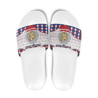 Netherlands Christmas Slide Sandals Lion Symbol In Snow Globe - Wonder Print Shop