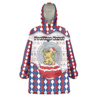 Netherlands Christmas Wearable Blanket Hoodie Lion Symbol In Snow Globe - Wonder Print Shop